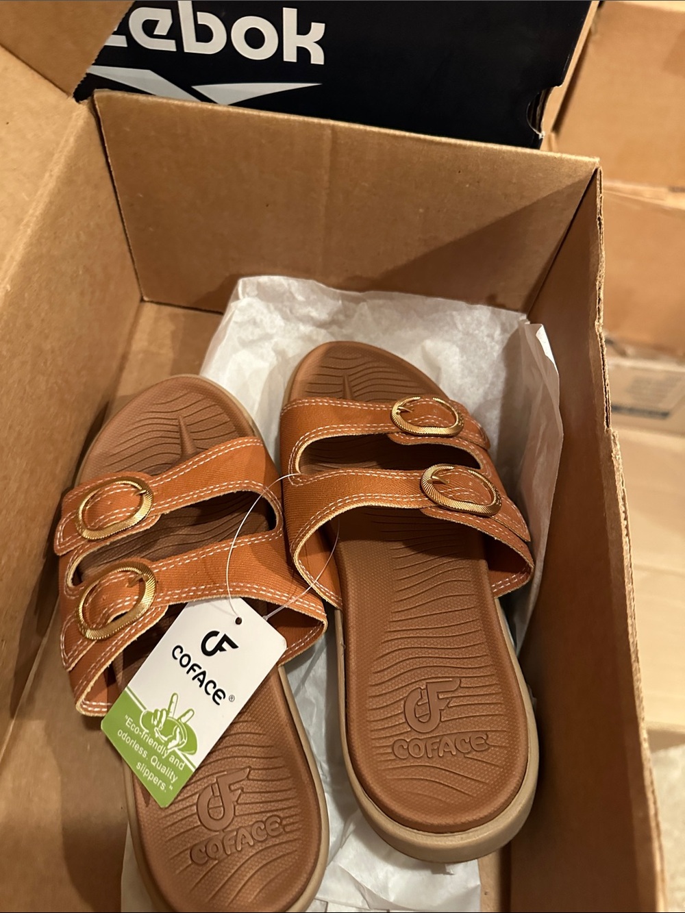 Kids Brown Double-Strap Slide Sandals size 6